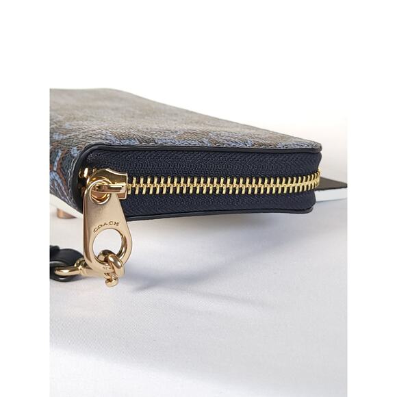 Coach Monogram Long Zip Around Wallet in Navy Blue (CF521) - Picture 2 of 9